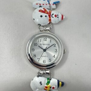 Rumours Watch Women Silver Tone Snowman Slide Charm READ Winter New Batter 6.25"